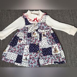 Vintage 90's Infant Baby Cottagecore Patchwork Dress And Turtleneck, 12 Months